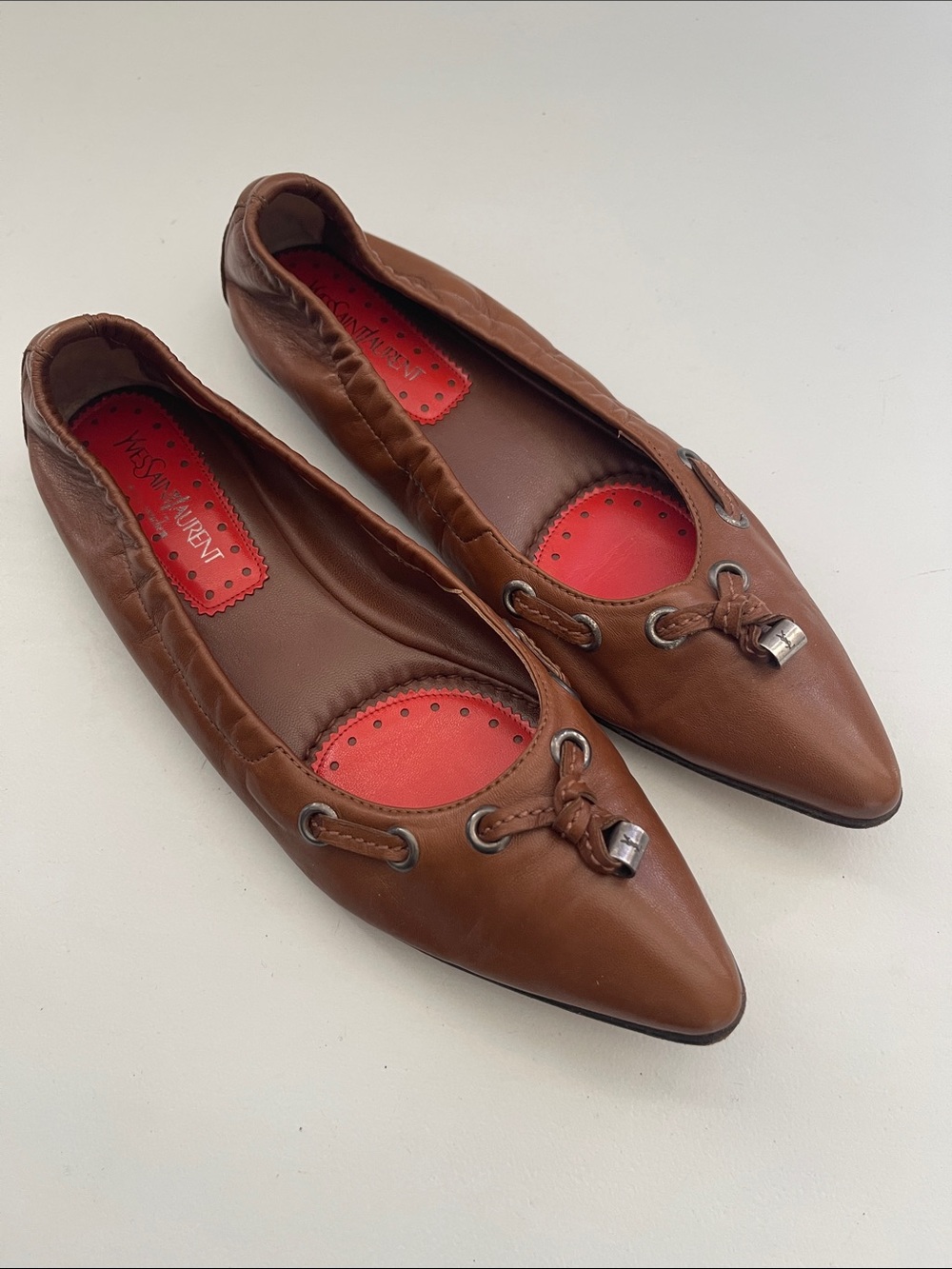 YSL Yves Saint Laurent Brown Soft Leather Pointed Toe Ballet Flats EUR 40 US 9